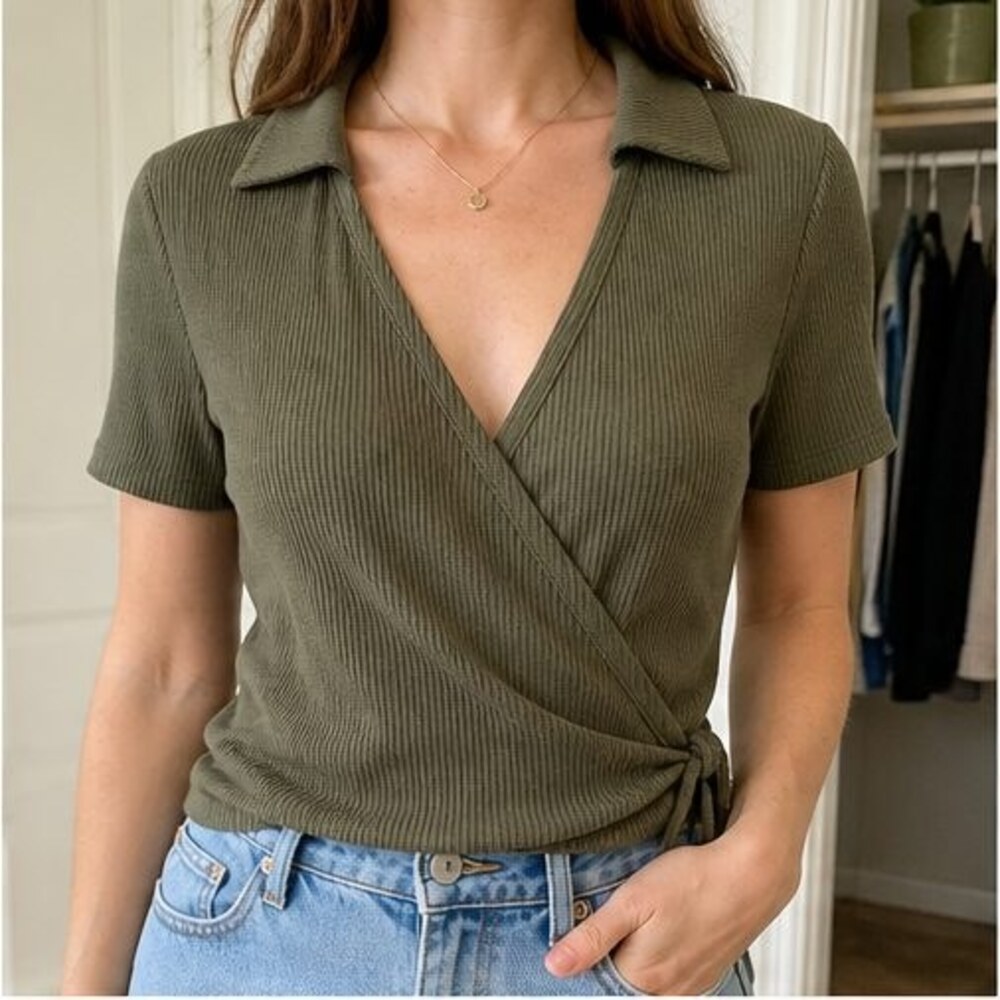 Olive Ruffle Blouse - Picture 2 of 6